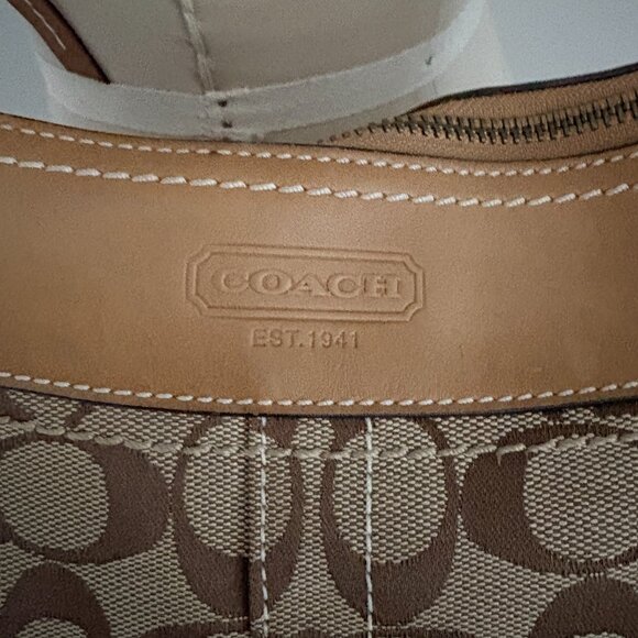 Vintage Coach Signature Duffle Bag 10403 Khaki Signature Logo Brown Leather Trim - Picture 4 of 15